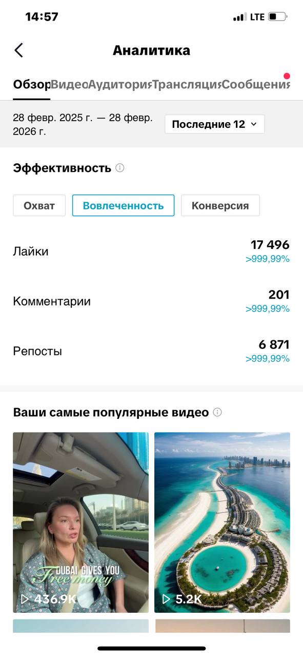TikTok — 17 496 лайков, 6 871 репост